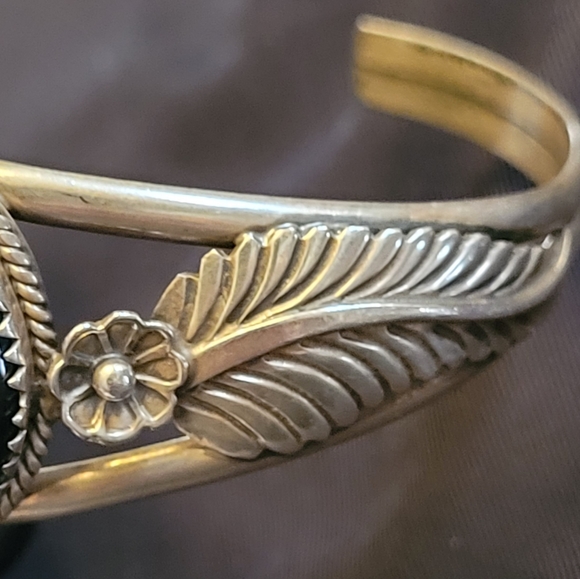 Native American Vintage Silver Black Onyx Necklace Watchband Bracelet Ring Set - Picture 5 of 15